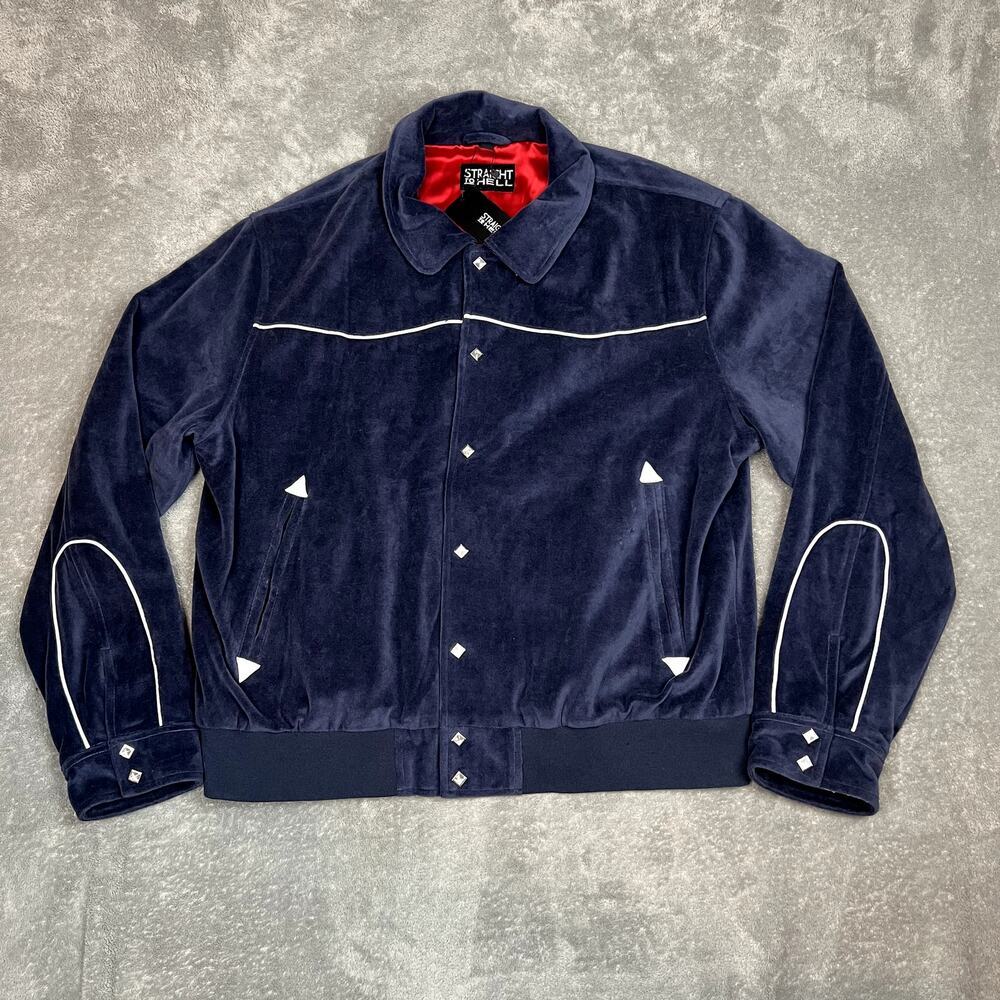Straight‎ to Hell Jackson Blue Velour Jacket Mens L Diamond Snap Western NWT